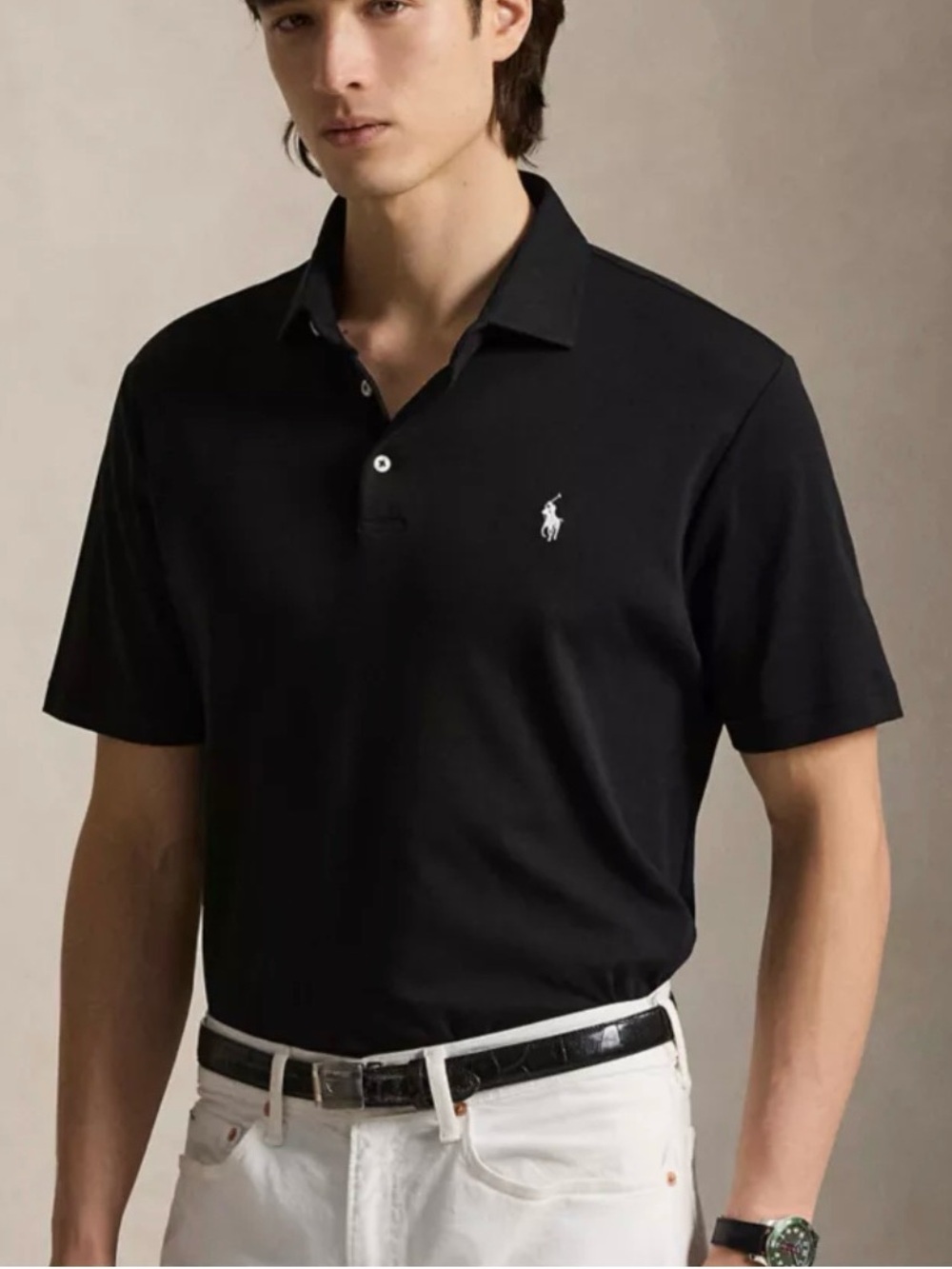 Polo Ralph Lauren Black Classic Fit Polo Shirt White Pony Quiet Luxury Prep L